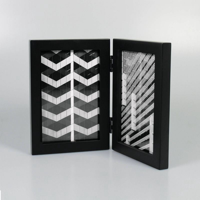 slide 2 of 4, Thin Hinged Frame Holds 2 (4" x 6") Photos Frame Black - Threshold™: Modern Vertical Double MDF Tabletop Display, 1 ct