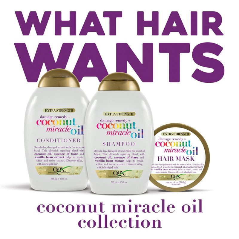 slide 9 of 11, OGX Extra Strength Damage Remedy + Coconut Miracle Oil Shampoo for Dry, Frizzy, or Coarse Hair - 13 fl oz, 13 fl oz
