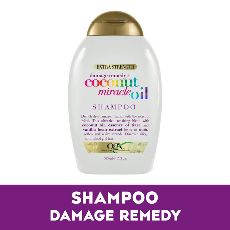 slide 10 of 11, OGX Extra Strength Damage Remedy + Coconut Miracle Oil Shampoo for Dry, Frizzy, or Coarse Hair - 13 fl oz, 13 fl oz