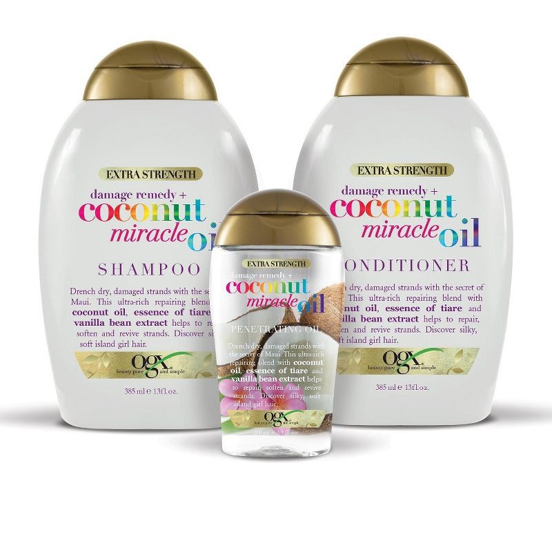 slide 3 of 3, OGX Extra Strength Damage Remedy + Coconut Miracle Oil Conditioner for Dry, Frizzy Hair - 13 fl oz, 13 fl oz