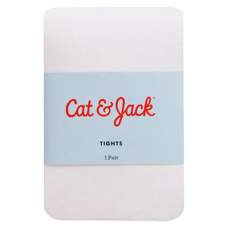 slide 2 of 2, Baby Girls' Solid Tights - Cat & Jack™ White 12-24M: Cotton Blend, High Waisted, Knit, Machine Washable, Infant Hosiery, 1 ct