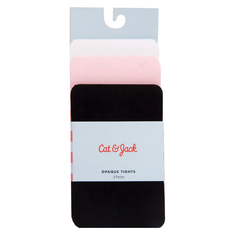 slide 2 of 2, Baby Girls' 3pk Solid Opaque Tights - Cat & Jack™ Black/White/Pink 12-24M, 3 ct