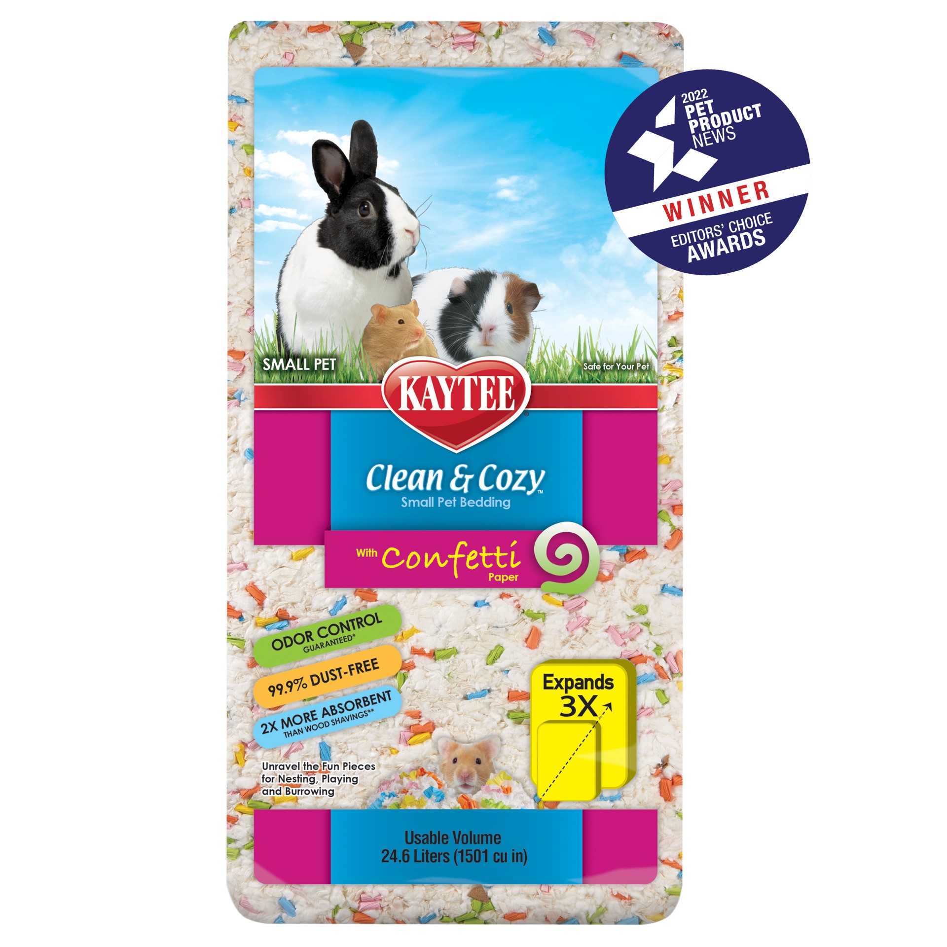 slide 5 of 10, Kaytee Clean & Cozy Confetti Bedding White Paper Bedding with Colored Confetti Paper 24.6 liters, 1 ct