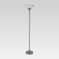 Torchiere Floor Lamp Silver with Glass Shade (Includes LED Light Bulb) - Threshold™: Brushed Metal, ETL Listed, Turn Knob Switch