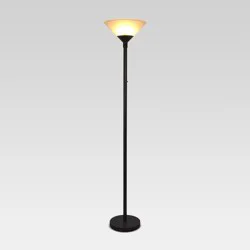 Torchiere Floor Lamp Slate Black with Glass Shade - Threshold™: Metal Body, Rotary Dimmer Switch, ETL Listed