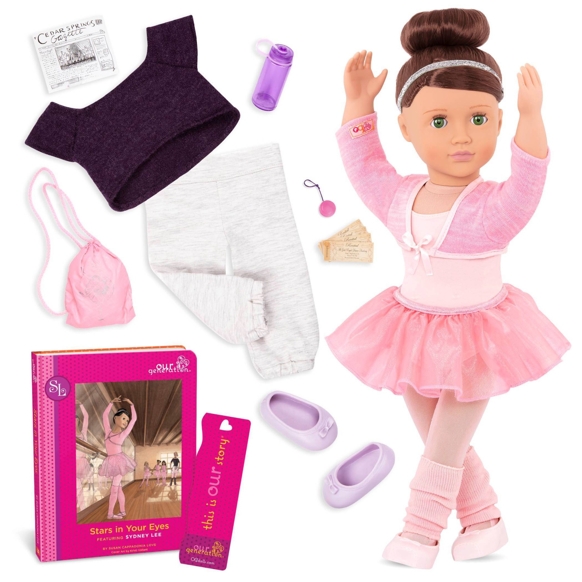 slide 1 of 7, Our Generation Sydney Lee with Storybook & Outfit 18" Ballet Doll, 1 ct