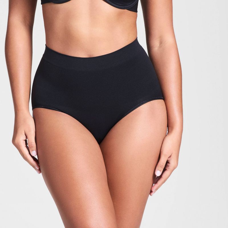 slide 1 of 3, ASSETS by SPANX Women's All Around Smoother Briefs - Very Black L: Medium Control Top, Tummy Slimming, Light Compression, 1 ct