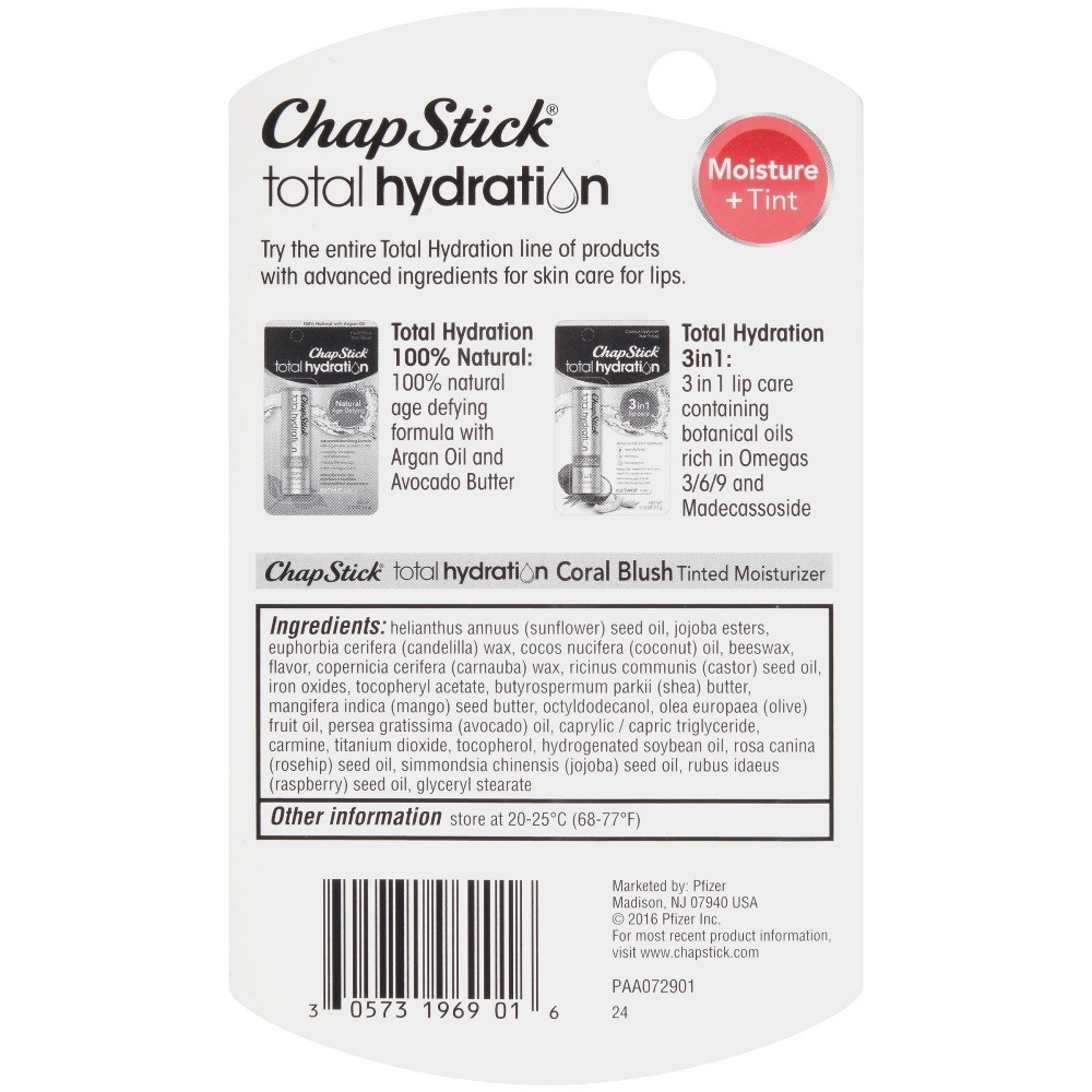 slide 4 of 5, Chapstick Total Hydration Tinted Lip Balm - Coral Blush, 0.12 oz