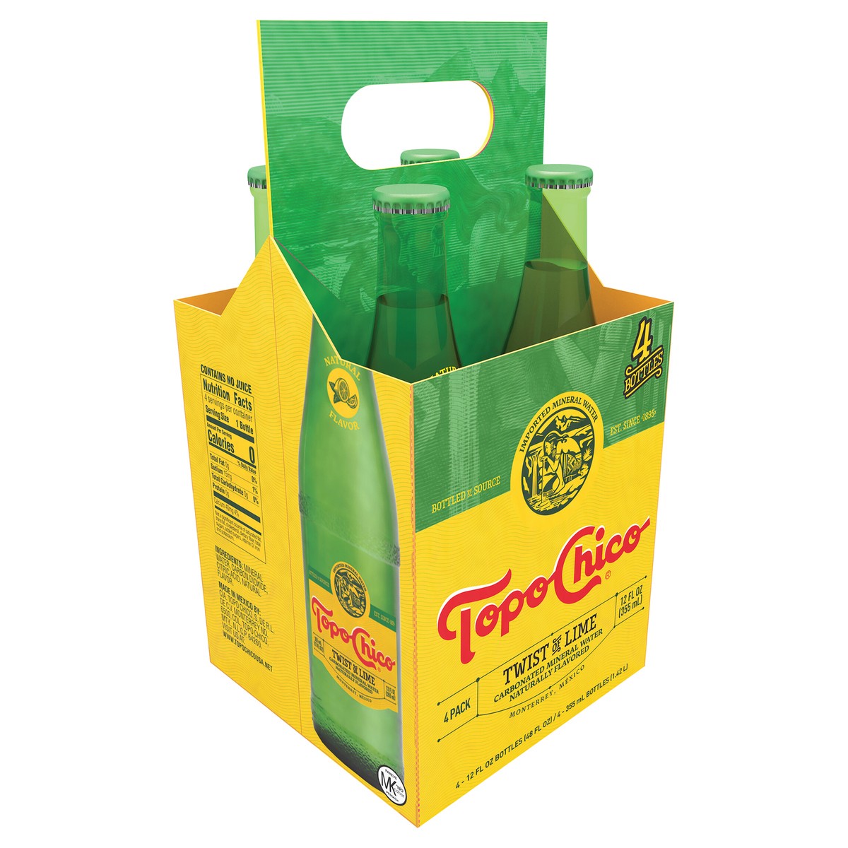 slide 7 of 9, Topo Chico Sparkling Mineral Water Twist of Lime Glass Bottles, 12 fl oz, 4 Pack, 4 ct; 12 oz