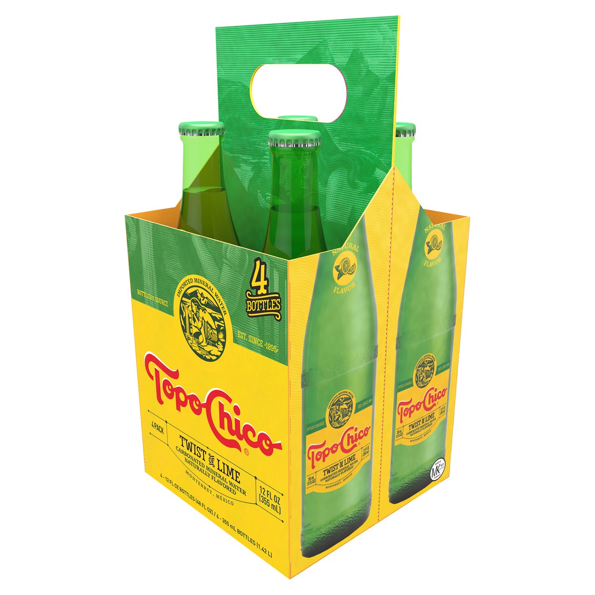 slide 4 of 9, Topo Chico Sparkling Mineral Water Twist of Lime Glass Bottles, 12 fl oz, 4 Pack, 4 ct; 12 oz