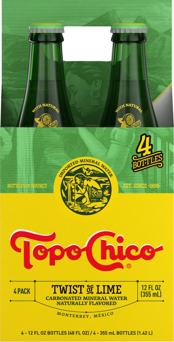 slide 9 of 9, Topo Chico Sparkling Mineral Water Twist of Lime Glass Bottles, 12 fl oz, 4 Pack, 4 ct; 12 oz