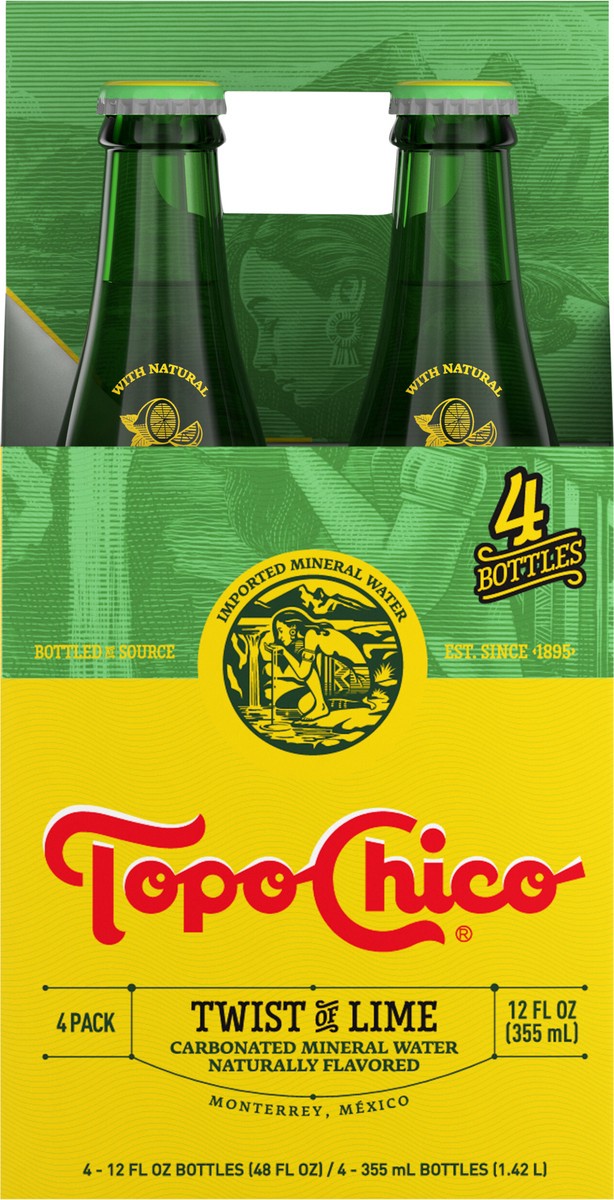 slide 8 of 9, Topo Chico Sparkling Mineral Water Twist of Lime Glass Bottles, 12 fl oz, 4 Pack, 4 ct; 12 oz