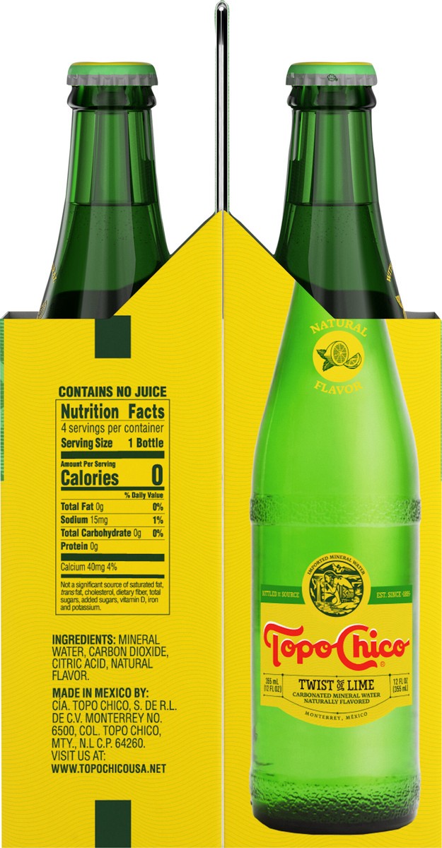 slide 6 of 9, Topo Chico Sparkling Mineral Water Twist of Lime Glass Bottles, 12 fl oz, 4 Pack, 4 ct; 12 oz