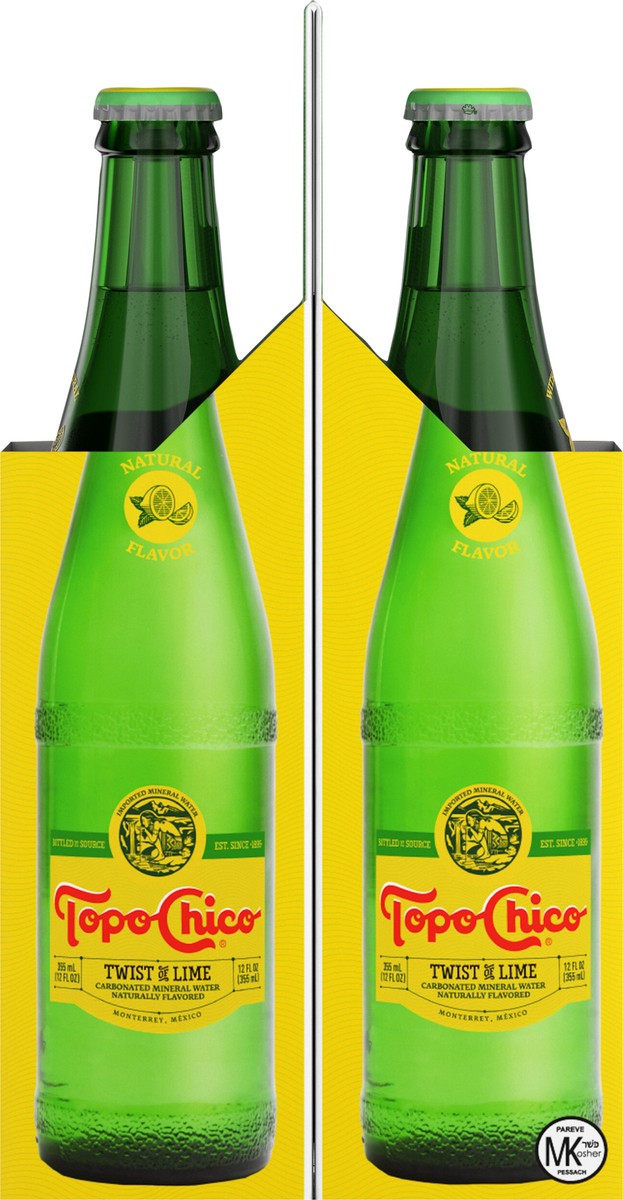 slide 3 of 9, Topo Chico Sparkling Mineral Water Twist of Lime Glass Bottles, 12 fl oz, 4 Pack, 4 ct; 12 oz
