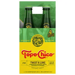 Topo Chico Sparkling Mineral Water Twist of Lime Glass Bottles, 12 fl oz, 4 Pack