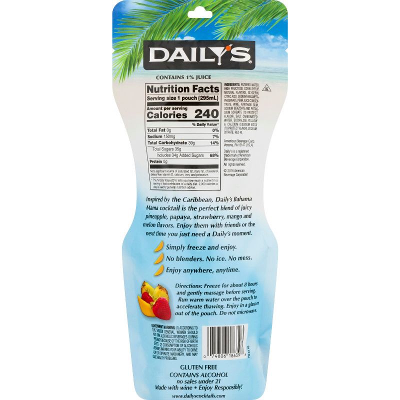 slide 4 of 8, Daily's Cocktails Daily's Bahama Mama Frozen Cocktail - 10 fl oz Pouch, 10 fl oz