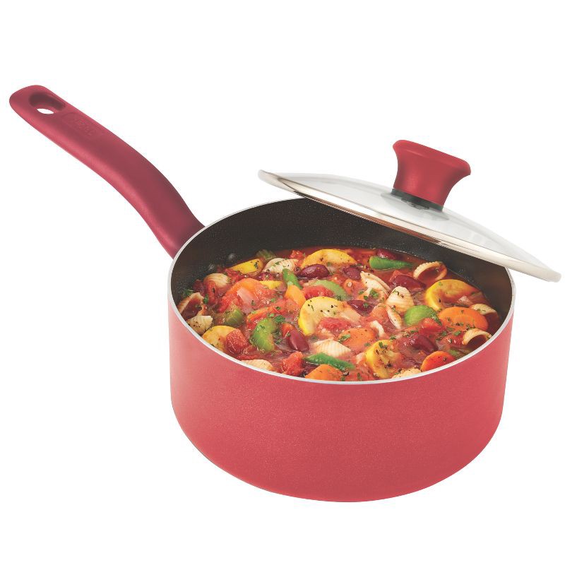 T-fal Simply Cook Nonstick Dishwasher Safe Cookware, 3qt Saucepan with Lid,  Red 3 qt