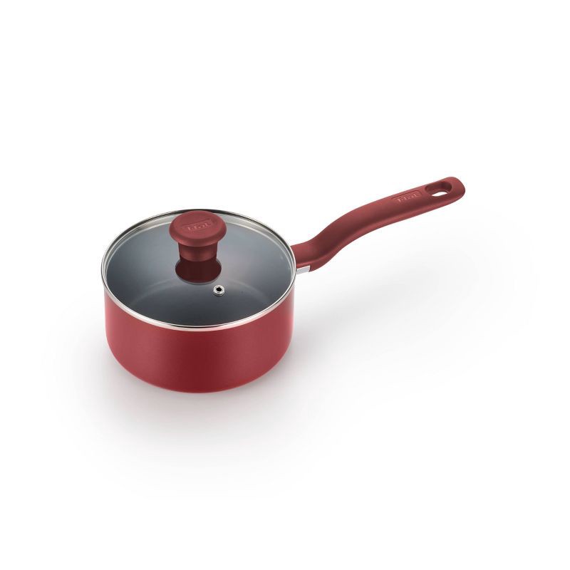 slide 1 of 1, T-fal Simply Cook Nonstick Dishwasher Safe Cookware, 3qt Saucepan with Lid, Red, 3 qt