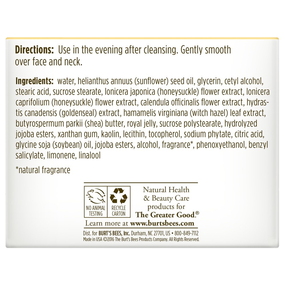 slide 7 of 9, Burt's Bees Night Cream with Royal Jelly Skin Nourishment, 1.8 oz