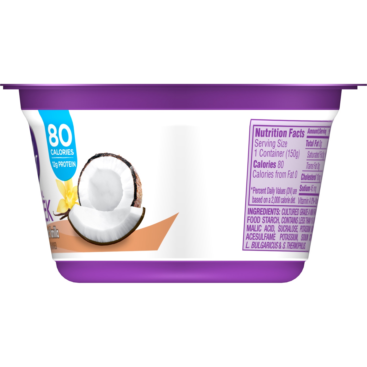 slide 10 of 12, Light + Fit Dannon Light + Fit Toasted Coconut Vanilla Greek Fat Free Yogurt Creamy and Delicious Gluten Free Yogurt, 5.3 OZ Yogurt Cup, 5.3 oz