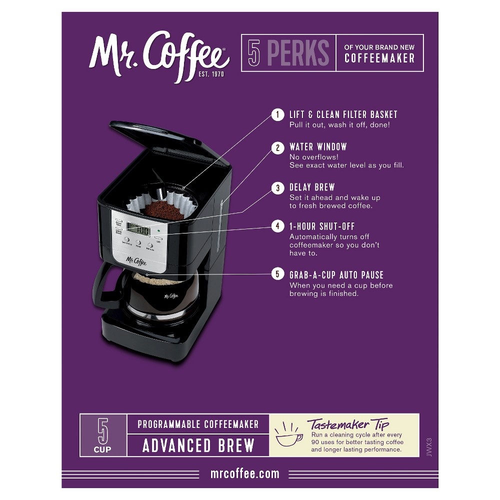 Mr. Coffee JWX3-RB Advanced Brew 5-Cup Programmable Coffee Maker
