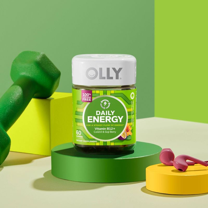 slide 2 of 13, OLLY Daily Energy Caffeine-Free Gummies with Vitamin B12, CoQ10 & Goji Berry - Tropical Passion - 60ct, 60 ct