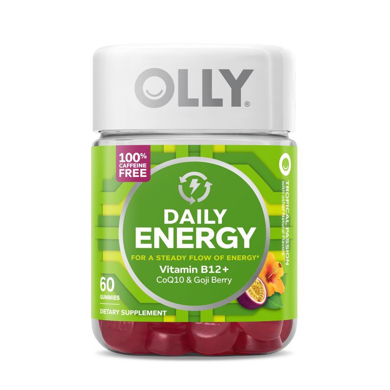 slide 1 of 13, OLLY Daily Energy Caffeine-Free Gummies with Vitamin B12, CoQ10 & Goji Berry - Tropical Passion - 60ct, 60 ct