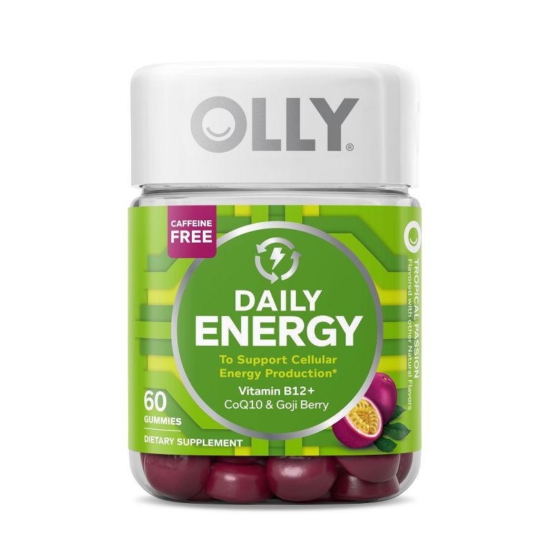 slide 12 of 13, OLLY Daily Energy Caffeine-Free Gummies with Vitamin B12, CoQ10 & Goji Berry - Tropical Passion - 60ct, 60 ct