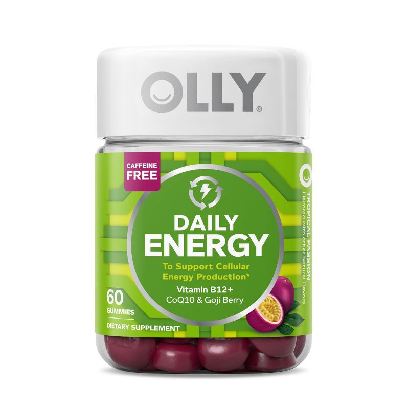 slide 3 of 14, OLLY Daily Energy Caffeine-Free Gummies with Vitamin B12, CoQ10 & Goji Berry - Tropical Passion - 60ct, 60 ct