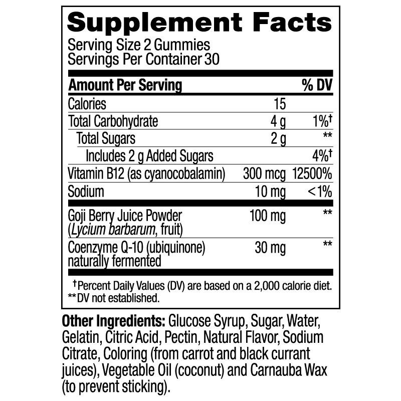 slide 14 of 14, OLLY Daily Energy Caffeine-Free Gummies with Vitamin B12, CoQ10 & Goji Berry - Tropical Passion - 60ct, 60 ct