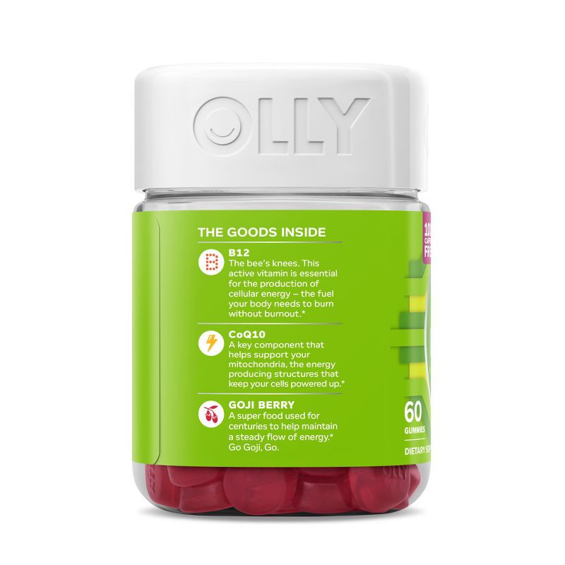 slide 5 of 13, OLLY Daily Energy Caffeine-Free Gummies with Vitamin B12, CoQ10 & Goji Berry - Tropical Passion - 60ct, 60 ct