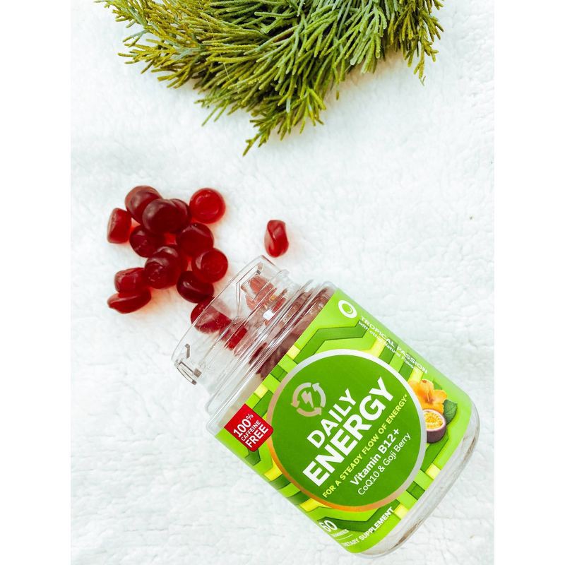slide 9 of 14, OLLY Daily Energy Caffeine-Free Gummies with Vitamin B12, CoQ10 & Goji Berry - Tropical Passion - 60ct, 60 ct