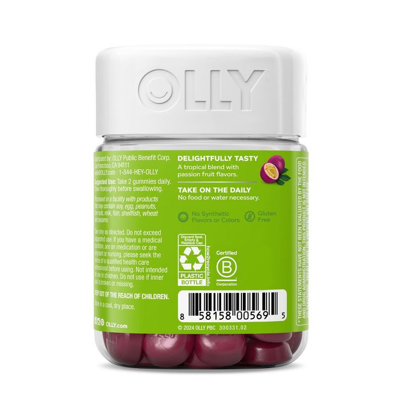 slide 7 of 13, OLLY Daily Energy Caffeine-Free Gummies with Vitamin B12, CoQ10 & Goji Berry - Tropical Passion - 60ct, 60 ct