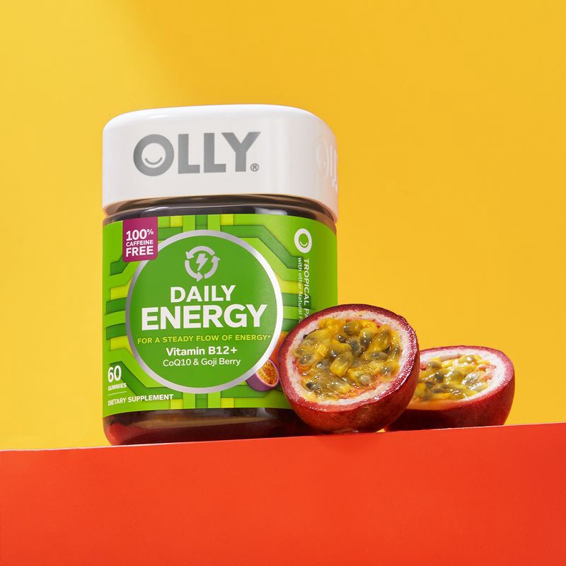 slide 2 of 14, OLLY Daily Energy Caffeine-Free Gummies with Vitamin B12, CoQ10 & Goji Berry - Tropical Passion - 60ct, 60 ct