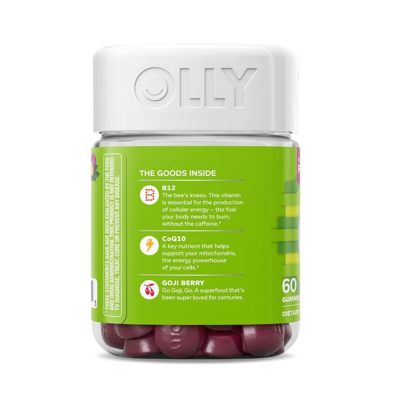 slide 10 of 13, OLLY Daily Energy Caffeine-Free Gummies with Vitamin B12, CoQ10 & Goji Berry - Tropical Passion - 60ct, 60 ct