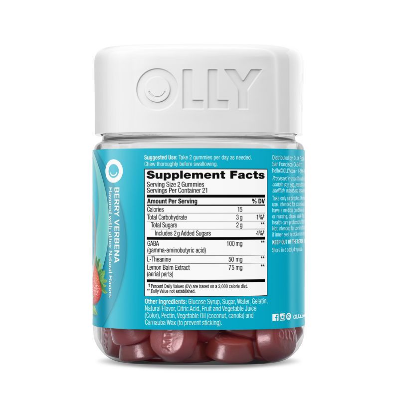 slide 6 of 9, OLLY Goodbye Stress Gummies with GABA, L-Theanine & Lemon Balm - Berry Verbena - 42ct, 42 ct