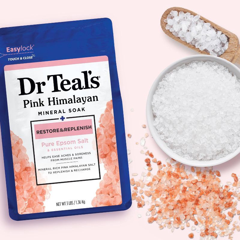 slide 5 of 6, Dr Teal's Epsom Salt Magnesium Soak - Restore & Replenish with Pink Himalayan Mineral - 3 lbs, 3 lb