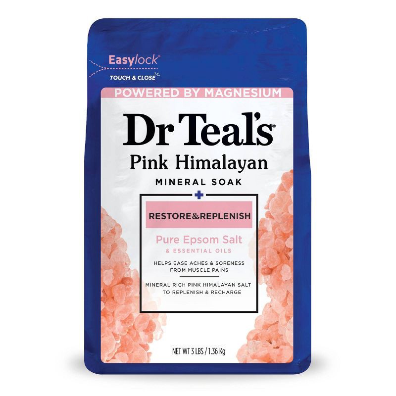 slide 1 of 6, Dr Teal's Epsom Salt Magnesium Soak - Restore & Replenish with Pink Himalayan Mineral - 3 lbs, 3 lb