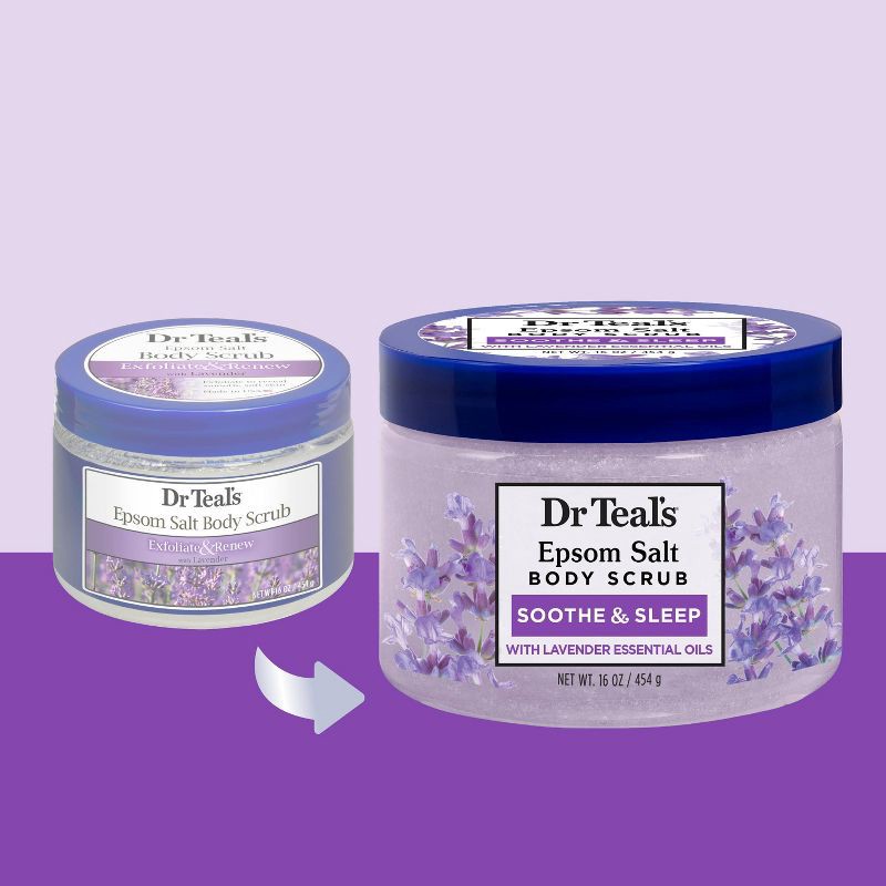 slide 2 of 8, Dr Teal's Exfoliate & Renew Lavender Epsom Salt Body Scrub - 16oz, 16 oz