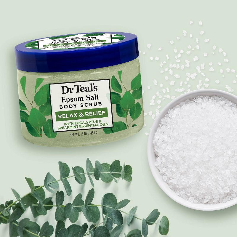 slide 5 of 7, Dr Teal's Exfoliate & Renew Eucalyptus & Spearmint Epsom Salt Body Scrub - 16oz, 16 oz