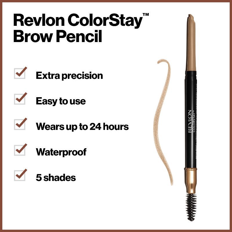 slide 4 of 8, Revlon ColorStay Waterproof Brow Pencil with Brush and Angled Tip - 205 Blonde - 0.012oz, 0.012 oz