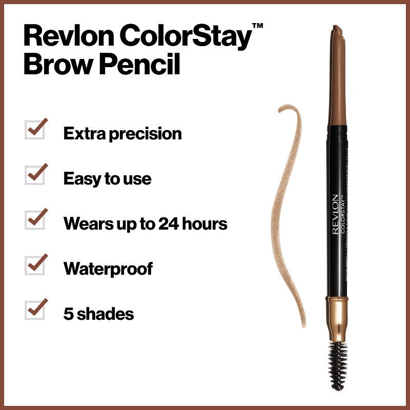 slide 4 of 9, Revlon ColorStay Waterproof Brow Pencil with Brush and Angled Tip - 210 Soft Brown - 0.012oz, 0.012 oz