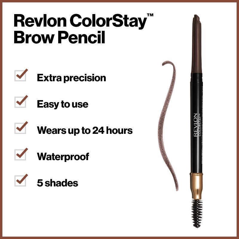 slide 4 of 8, Revlon ColorStay Waterproof Brow Pencil with Brush and Angled Tip - 220 Dark Brown - 0.012oz, 0.012 oz