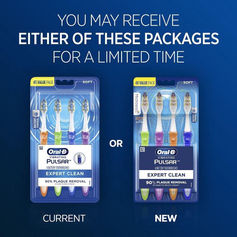 slide 9 of 10, Oral-B Pulsar Pro-Health Battery Powered Toothbrushes, Soft Bristles - 4ct, 4 ct