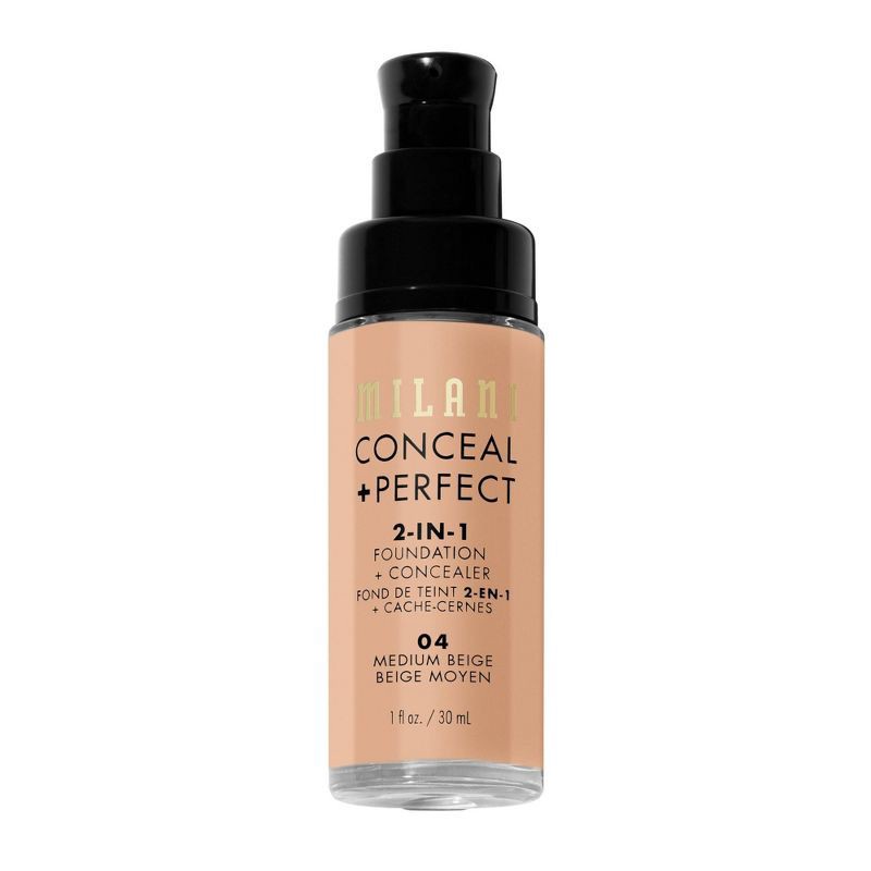 slide 4 of 6, Milani Conceal + Perfect 2-in-1 Foundation + Concealer - 04 Medium Beige - 1 fl oz, 1 fl oz