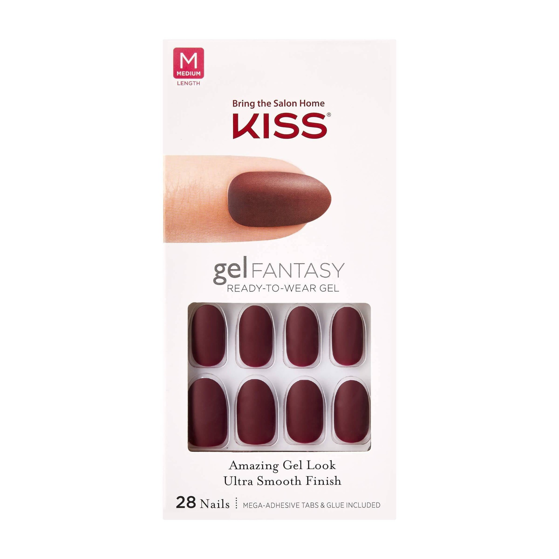 slide 1 of 4, Kiss Nails Kiss Gel Fantasy Ready-To-Wear Fake Nails - Burgundy, 28 ct