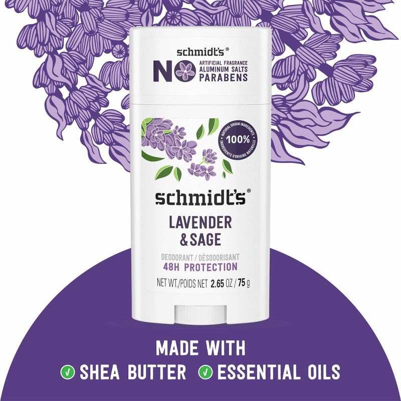 slide 4 of 9, Schmidt's Lavender + Sage Aluminum-Free Natural Deodorant Stick - 2.65oz, 2.65 oz