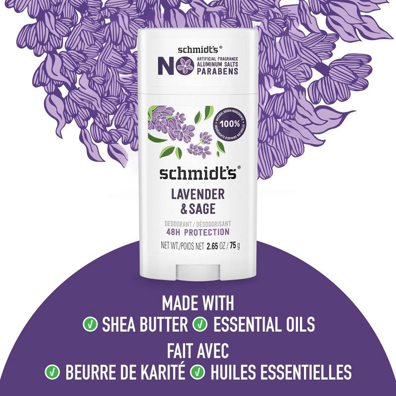 slide 9 of 9, Schmidt's Lavender + Sage Aluminum-Free Natural Deodorant Stick - 2.65oz, 2.65 oz