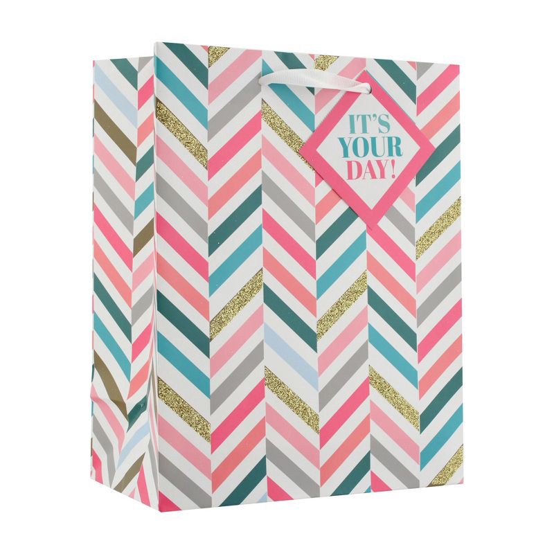 slide 1 of 2, Small Glittered Chevron Gift Bag - Spritz™, 1 ct