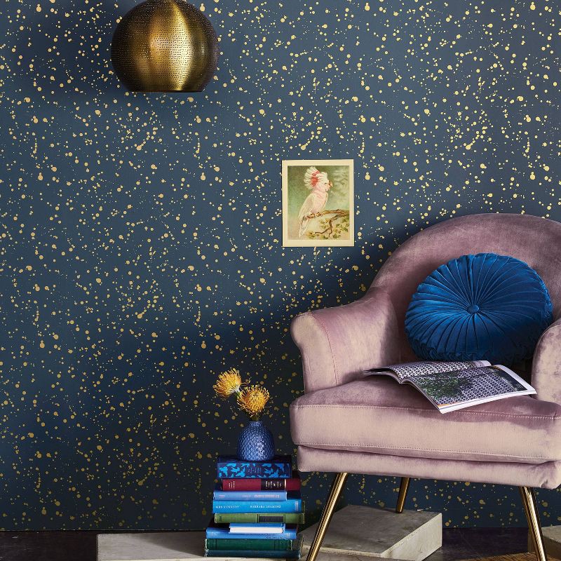 slide 2 of 7, Celestial Peel & Stick Wallpaper Navy/Gold - Opalhouse™: Removable Vinyl, Self-Adhesive, Stain-Resistant, 27.5 Sq Ft Coverage, 27.5 sq ft